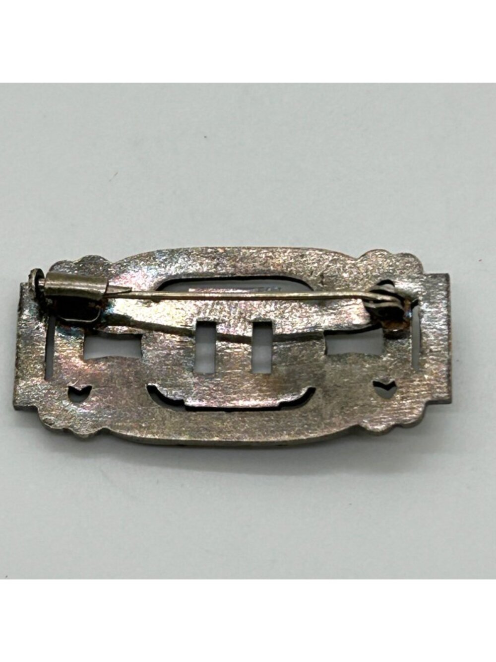 Vintage Art Deco Style Rhinestone Brooch Silver Tone GeometricTrombone Clasp - Picture 6 of 13